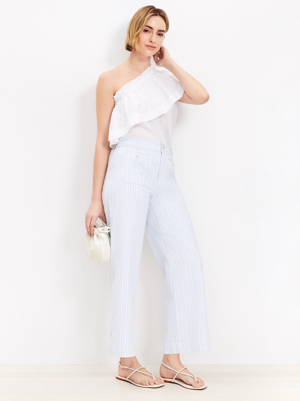 LOFT Palmer Wide Leg Crop Pants in Textured Stripe